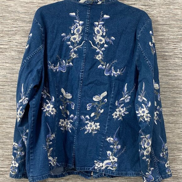 Denim & Co. Embroidered Floral Zip-Up Blue Jean Long sleeve Jacket X-Large - Picture 7 of 10